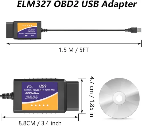 Miniatura 7 de CERRXIAN ELM327 OBD2 Adaptador USB OBD2 a USB Adaptador de escáner OBDII Cable de diagnóstico OBDii Escáner Lector de Código Auto Auto Herramienta