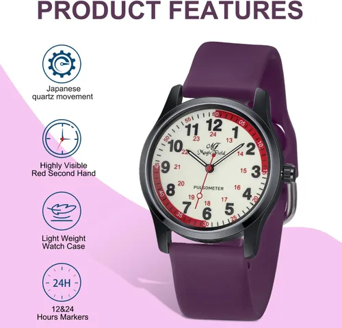 Miniatura 5 de oyeaho Reloj de enfermera para enfermeras, médicos, profesionales médicos, estudiantes, hombres, mujeres, unisex, fácil de leer, esfera luminosa