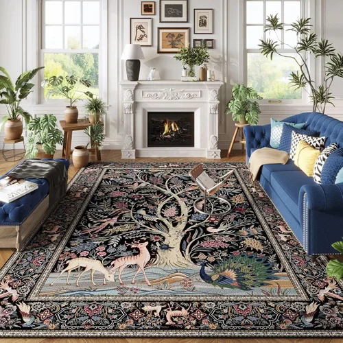 Miniatura 15 de Rugcomf Alfombra de pasillo lavable para cocina 2'6''x8' Alfombra de pasillo para entrada interior floral antideslizante alfombra suave para Azul