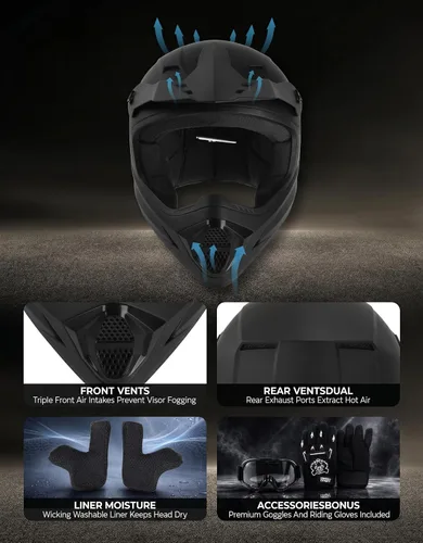 Miniatura 4 de SLMOTO - Casco para jóvenes y niños ATV, aprobado por el DOT, para motocross, todoterreno, calle, bicicleta de tierra, motocicleta, ATV, casco