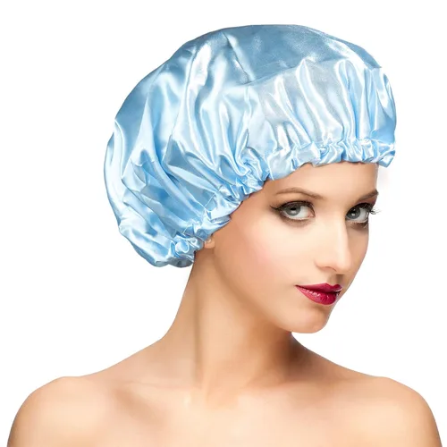 Miniatura 15 de Gorros de ducha para mujer, extra grande, ajustable, impermeable, reutilizable, gorro de ducha para mujeres y niñas, cabello largo y grueso, gorros