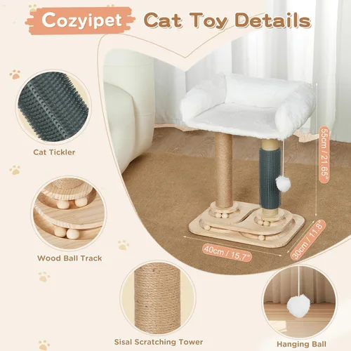 Miniatura 5 de Poste rascador con cama para gatitos pequeños de interior, árbol para gatos 4 en 1 con auto peluquería, bolas de pista, torre de sisal natural