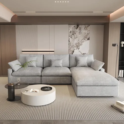 Miniatura 52 de WJShome Sofá Seccional Cloud Couch de 83 pulgadas para sala de estar, sofá seccional modular relleno de plumón, sofás en forma de L con otomana