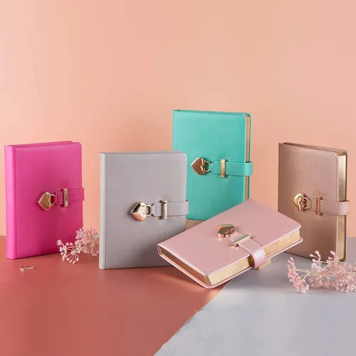 Miniatura 5 de Agenda personalizada con cerradura y llave para niñas, tamaño B6 de 5.3 x 7 pulgadas, 290 páginas con bordes dorados, cierre de corazón dorado