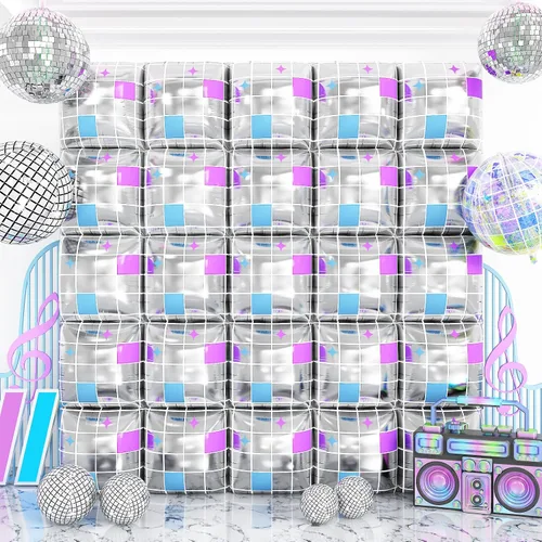 Miniatura 20 de Globos de aluminio cuadrados rojos, azules y plateados, kit de 25 globos de doble cara para fondo, túnel de helio, arco, guirnalda para el 4 de Rojo
