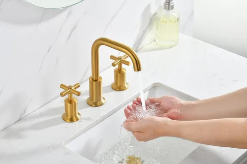 Miniatura 6 de Grifo de baño generalizado de dos manijas, grifos de baño para fregadero de 3 agujeros con drenaje emergente push up, 2 manijas, grifo de fregadero