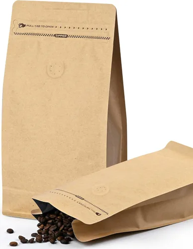 FireKylin 50 piezas de bolsas de café con válvula, (16 oz, 1 lb) Bolsas de pie de papel, bolsas resellables con ventilación para almacenamiento de