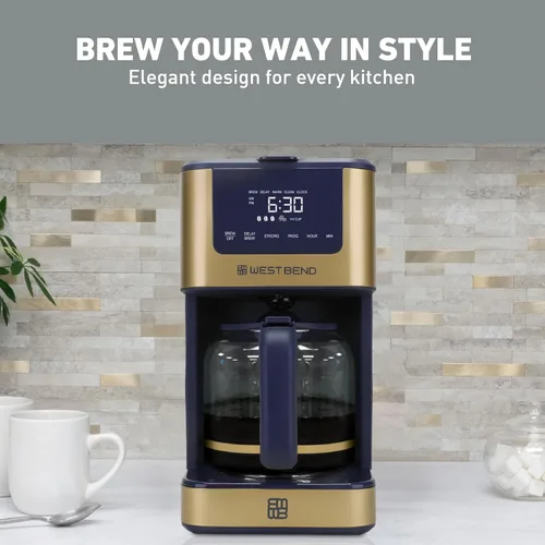 Miniatura 4 de West Bend Cafetera programable atemporal de 12 tazas con selector de fuerza de preparación para café caliente y helado, incluye opción