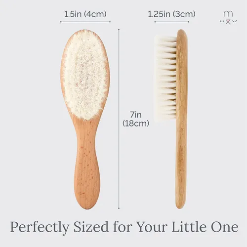 Miniatura 6 de Natemia Juego de cepillos de cerdas suaves para el pelo del bebé, paquete de 2 cepillos de madera para recién nacidos, niños pequeños y regalo