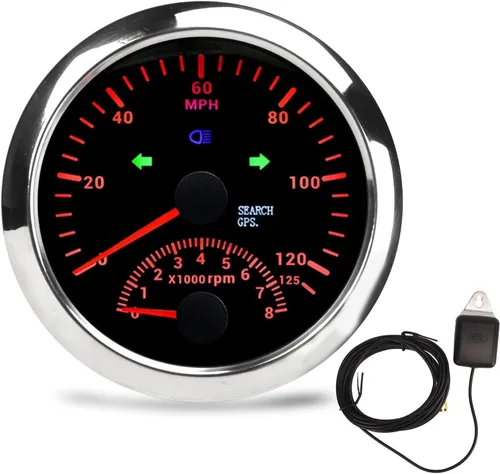 Medidor de velocidad, velocímetro de 3 3/3.346 in, velocímetro de 0-125 MPH con tacómetro de 8000 rpm, retroiluminación roja DC9 a 32 V para barco,
