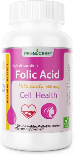 Tabletas de pastillas bucales de ácido fólico de 400 mcg - Disolución lenta para una absorción rápida, soporte de tubo prenatal y neural, sin