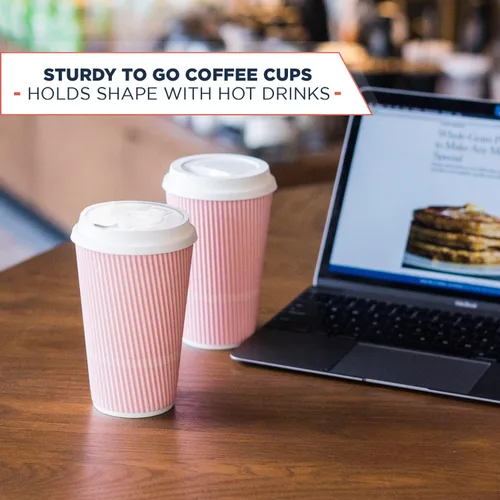 Miniatura 4 de Tazas de café desechables con tapas, taza de café de 16 onzas (paquete de 70). Las tazas de viaje grandes mantienen la forma con bebidas frías