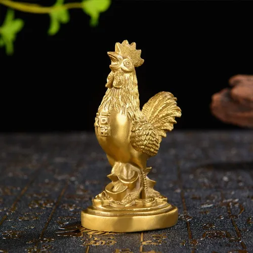 Miniatura 7 de BRASSTAR Estatua de Feng Shui de latón auspicioso gallo/pollo/gallo oficina en casa talismán decorativo figura de oro regalo para colección PTZY048