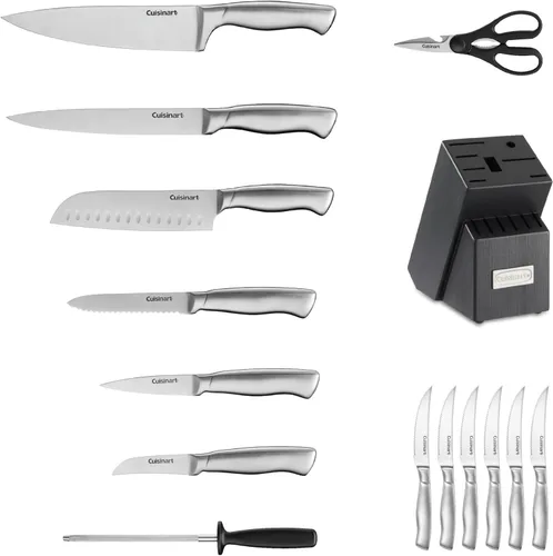 Miniatura 3 de Cuisinart Juego de cuchillos de bloque profesional, juego de cuchillos de 15 piezas con cuchillas de acero para un corte preciso, ligero, acero Gris