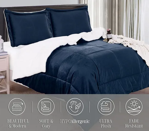 Miniatura 8 de Elegant Comfort Juego de edredón sherpa ultra afelpado de 3 piezas, color sólido y esponjoso, reverso sherpa, apto para todas las estaciones