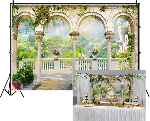 Miniatura 4 de Telón de fondo de fotografía de paisaje de 5 x 3 pies para jardín, puerta arqueada, boda, Birdal, fiesta temática comprometida, telón de fondo