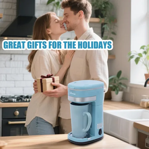 Miniatura 7 de Cafetera, cafetera de una sola porción, cafetera de una taza con filtro reutilizable y botón de control de un solo toque, cafetera portátil para Azul