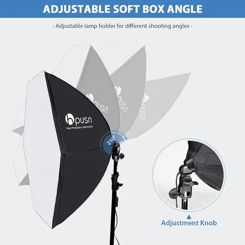 Miniatura 3 de HPUSN Softbox Kit de iluminación para fotografía, kit de iluminación Softbox de 30 x 30 pulgadas, 2 bombillas LED E27 Socket 5400K, luz de estudio