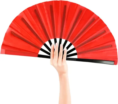 Miniatura 5 de Paquete de 8 ventiladores de mano plegables grandes para baile de línea, ventilador de estallido con funda de soporte, ventilador de mano grande 8