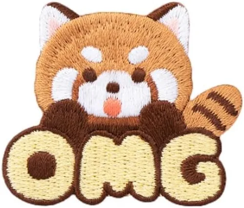 Miniatura 11 de Parche bordado de panda rojo de dibujos animados, autoadhesivas, parches de mapache pequeño, calcomanías de tela para bordar sin costura para ropa