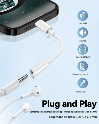 Miniatura 2 de Seulliya Adaptador USB C a 3.5mm de conector de auriculares para iPhone 17/16/15 Pro/Max, DAC Dongle de audio de alta resolución, convertidor