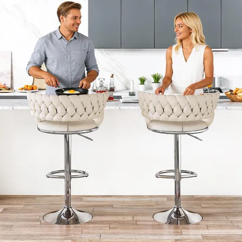 Miniatura 4 de AWQM Juego de 2 taburetes de bar de terciopelo, taburetes de cocina giratorios de altura ajustable con respaldo bajo para comedor, barra