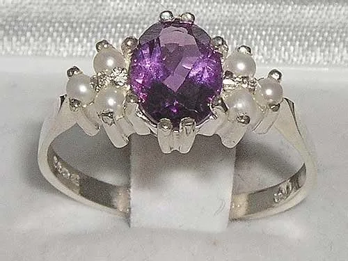 Miniatura 2 de Anillo de plata de ley 925 auténtica amatista y perla cultivada para mujer