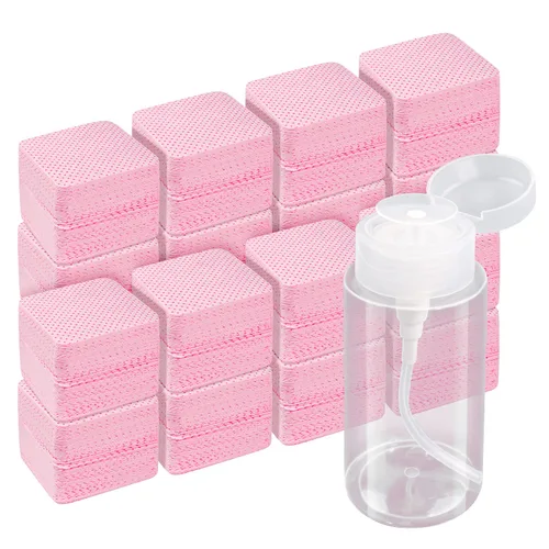 1080 toallitas de uñas rosas sin pelusas, toallitas de extensión de pestañas, súper absorbentes, suaves, no tejidas con una bomba dispensadora,