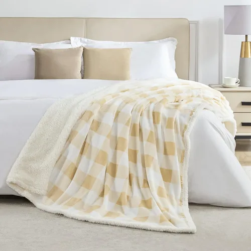 Miniatura 4 de BEAUTEX Manta de Vellón Sherpa, Mantas y Cobijas de Felpa a Cuadros Búfalo Súper Suaves y Cálidas, Manta Ligera Acogedora y Suave para Sofá y Cama