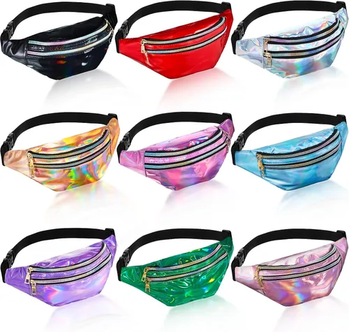 Cangurera de Navidad de 9 piezas de los años 80 y 90, riñoneras holográficas de neón para mujeres, cangurera de Navidad, regalo de cintura deportiva