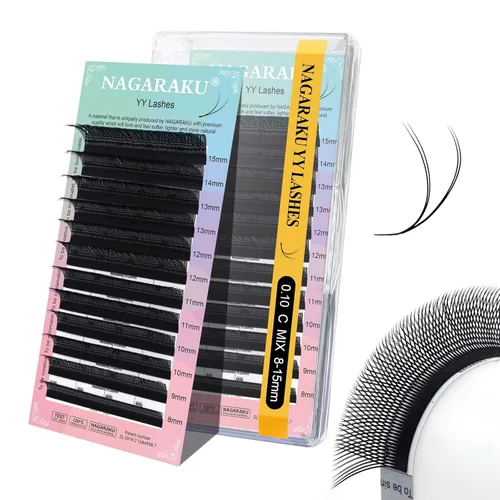 Miniatura 30 de Suministros de extensiones de pestañas NAGARAKU yy, pestañas falsas 0.05mm rizado D, bandeja mixta 8-12mm, prefabricadas 4D, abanico fácil, volumen