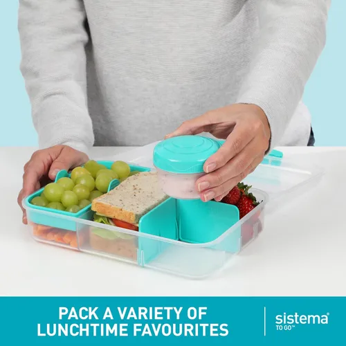 Miniatura 3 de Sistema TO GO Bento Box Create - Loncheras escolares de 1.48 L con compartimentos y recipiente para snacks sin BPA, 2 unidades, color verde menta