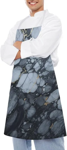 Miniatura 4 de MUSM Apron for Adults - 27.6 X 31.5 Inch, Heavy-Duty Polyester Aprons with Two Large Pockets, Waterproof Black Textured Marble Kitchen Apron for
