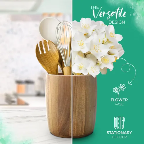 Miniatura 6 de Soporte para utensilios de cocina de bambú 7 "x 5 1/2" (Acacia ovalada grande)