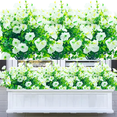 Miniatura 14 de 20 paquetes de flores artificiales para exteriores, flores falsas resistentes a los rayos UV, arbustos de plástico sintético para decoración Azul