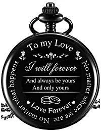 Pangda Reloj de bolsillo para marido, esposa, novio, novia, grabado, "to My Love", reloj de bolsillo, no importa dónde estamos, no importa lo que