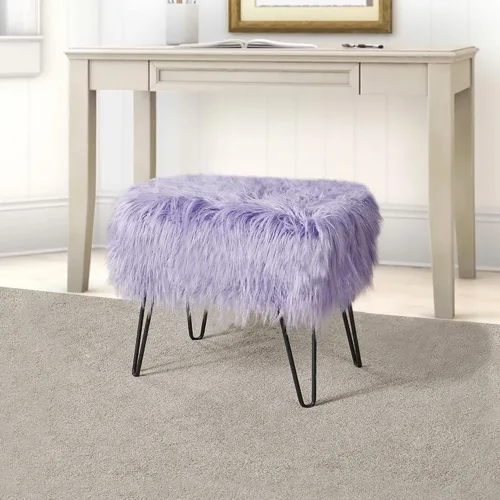 Miniatura 12 de Banco otomano de piel sintética de felpa suave azul para entrada, reposapiés peludo, 46 x 16 x 17 pulgadas, banco largo resistente para dormitorio