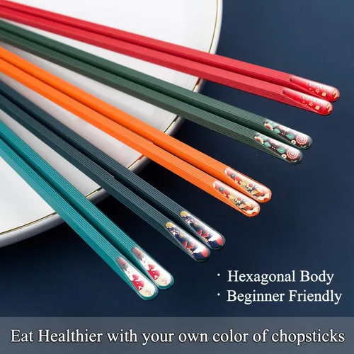 Miniatura 2 de 5 pares de palillos de fibra de vidrio; palillos japoneses reutilizables, aptos para lavavajillas, juego de regalo de palillos coloridos
