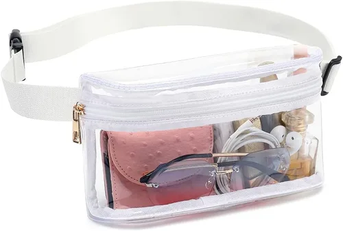 Riñonera transparente, aprobada para estadios, para mujer, impermeable, transparente, para deportes, viajes, conciertos (blanco)