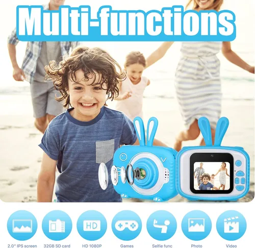 Miniatura 2 de Cámara infantil para niñas y niños de 3 a 12 años de edad, cámara selfie para niños, juguetes para bebés, conejito, cámara de video digital HD 1080P