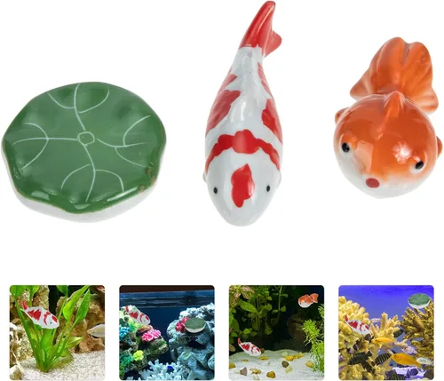 Miniatura 5 de Sewroro 3 piezas de bola de cerámica flotador de pecera, peces de acuario artificiales, decoración de acuario, adorno flotante de animales marinos