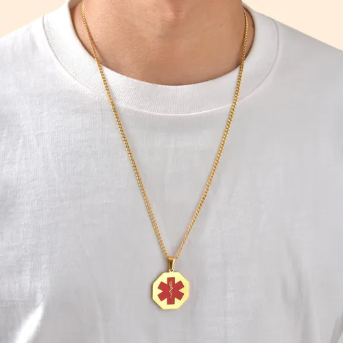 Miniatura 133 de VNOX Collar con colgante personalizado de acero inoxidable con grabado personalizado para identificación de alerta médica de emergencia para hombres