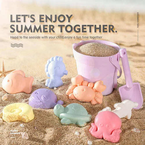 Miniatura 3 de MarcZero 11 piezas de juguetes de playa de silicona, juguetes modernos de playa para bebés, juego de playa apto para viajes, juguete ecológico, cubo