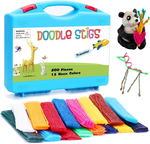 CALPALMY (800 varillas de cera para niños, varillas de hilo de cera flexibles, kit de viaje de 13 colores neón, manualidades y fiesta en casa,