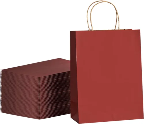Miniatura 16 de METAPRINT Paquete de 100 bolsas de papel kraft azul medianas de 8 x 4.5 x 10.8 pulgadas con asas a granel, bolsas de regalo, compras de comestibles
