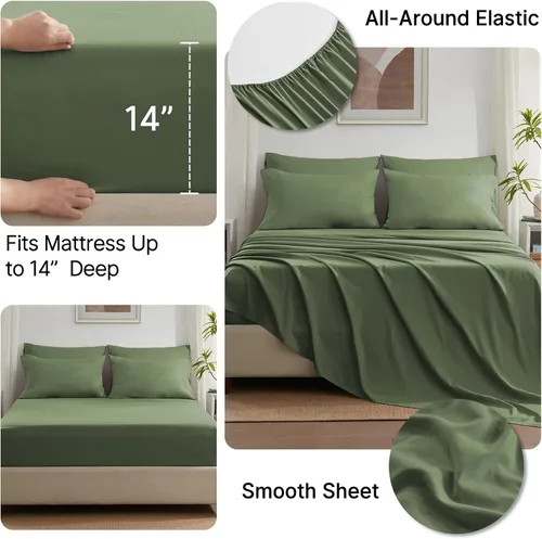 Miniatura 5 de Anluoer Juego de cama en una bolsa de 5 piezas tamaño individual, color verde oliva con sábanas, juegos de ropa de cama para todas las estaciones 05