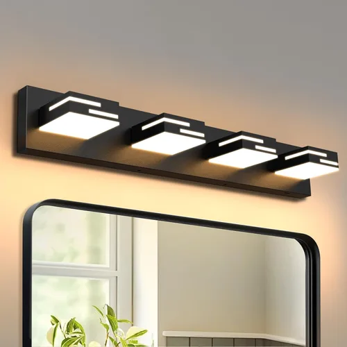 Lámparas LED modernas para tocador de baño, 4 luces, 5CCT, regulables, color negro mate, para accesorios de iluminación de baño sobre espejo, con
