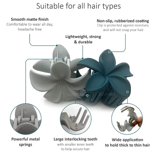 Miniatura 4 de Pinzas para el pelo de flores para mujeres y niñas, de cabello grueso a fino, medianas, bonitas, pinzas decorativas de plumeria, accesorios