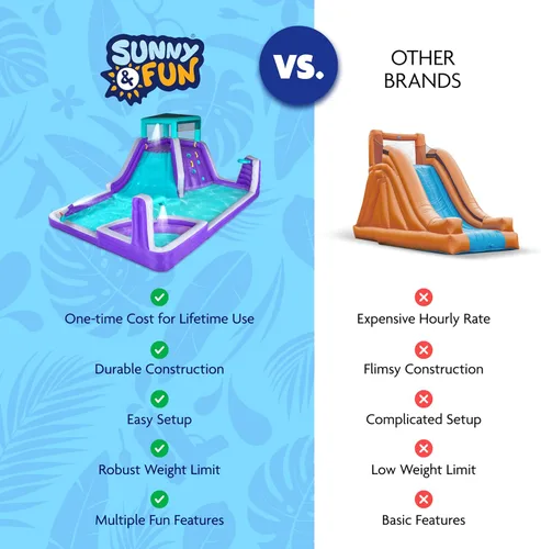 Miniatura 8 de Sunny & Fun - Parque inflable de cuatro esquinas, resistente para diversión al aire libre, pared de escalada, tobogán y piscina profunda, fácil