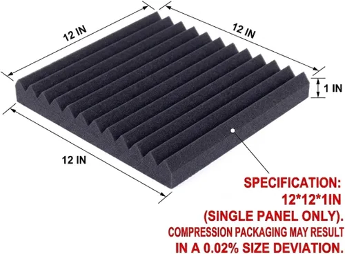 Miniatura 2 de Paquete de 96 paneles de espuma acústica Allxinlog, absorben el eco, para insonorizar estudios, para pared, 30,48 cm x 30,48 cm x 2,54 cm (96-NEGRO)